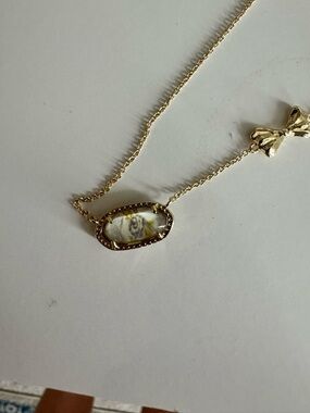 Kendra Scott Gold Oval Glass Pendant Necklace with Bow Accent